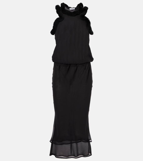 The Attico Faux fur-trimmed midi dress