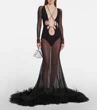 The Attico Feather-trimmed cutout gown