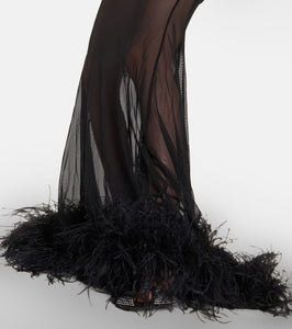 The Attico Feather-trimmed cutout gown