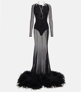 The Attico Feather-trimmed cutout gown