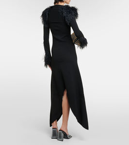 The Attico Feather-trimmed jersey midi dress