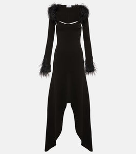 The Attico Feather-trimmed jersey midi dress