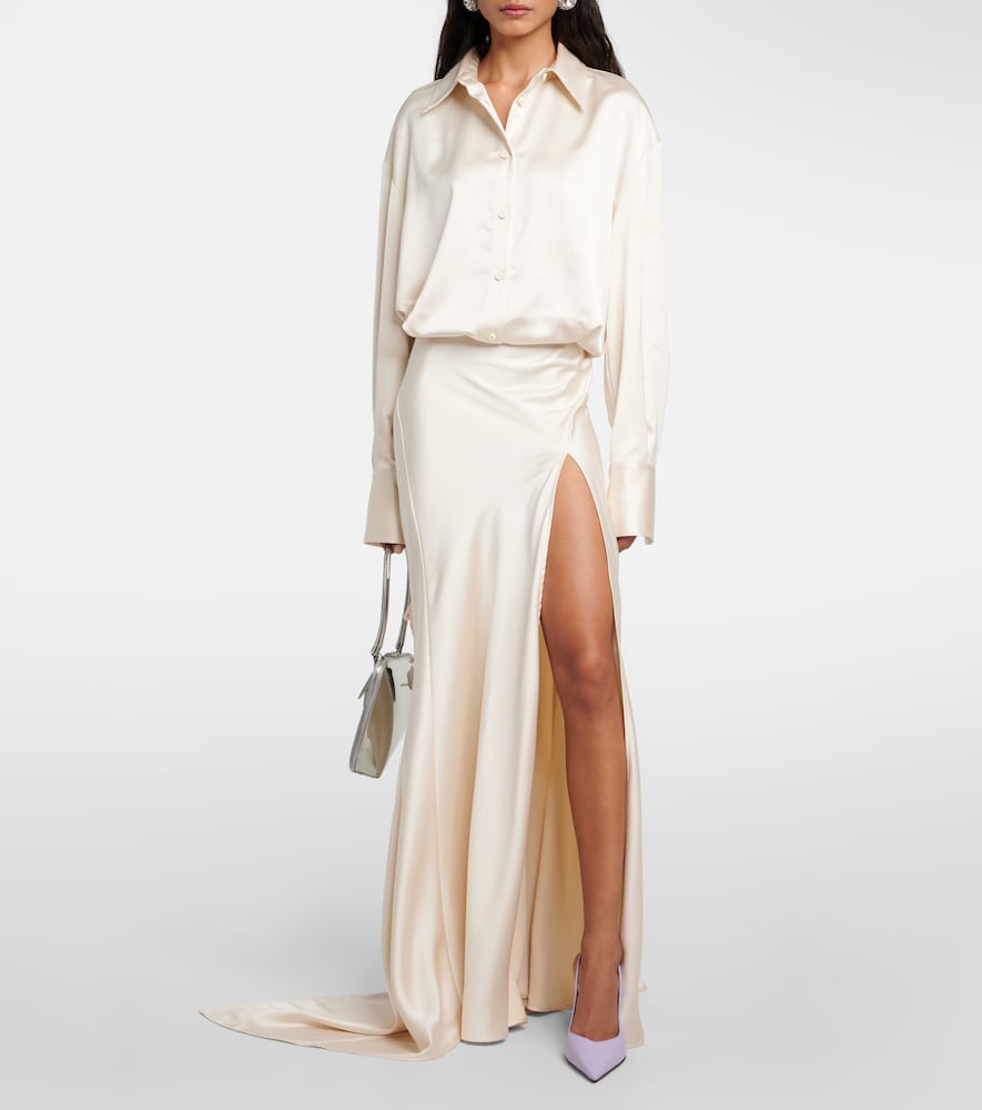 The Attico Feather-trimmed satin gown