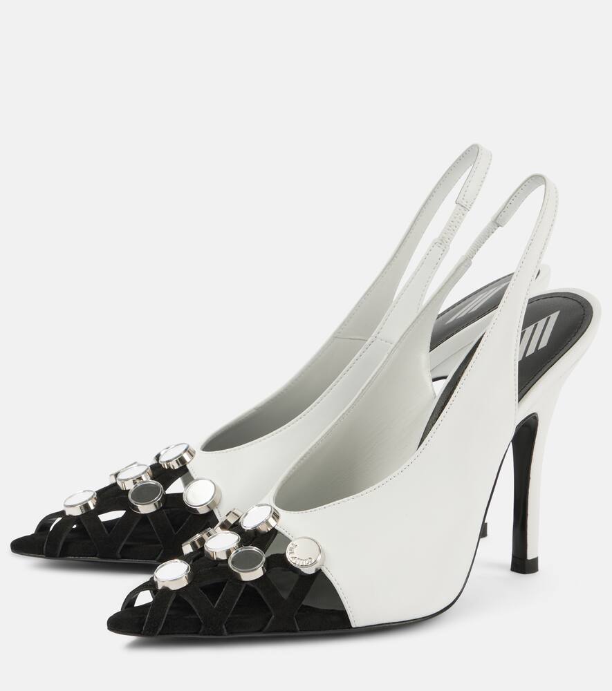 The Attico Fiona embellished leather slingback pumps
