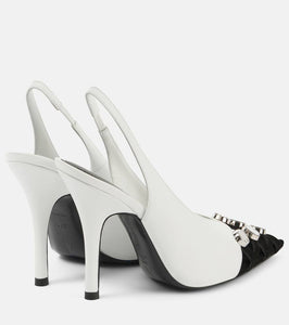The Attico Fiona embellished leather slingback pumps