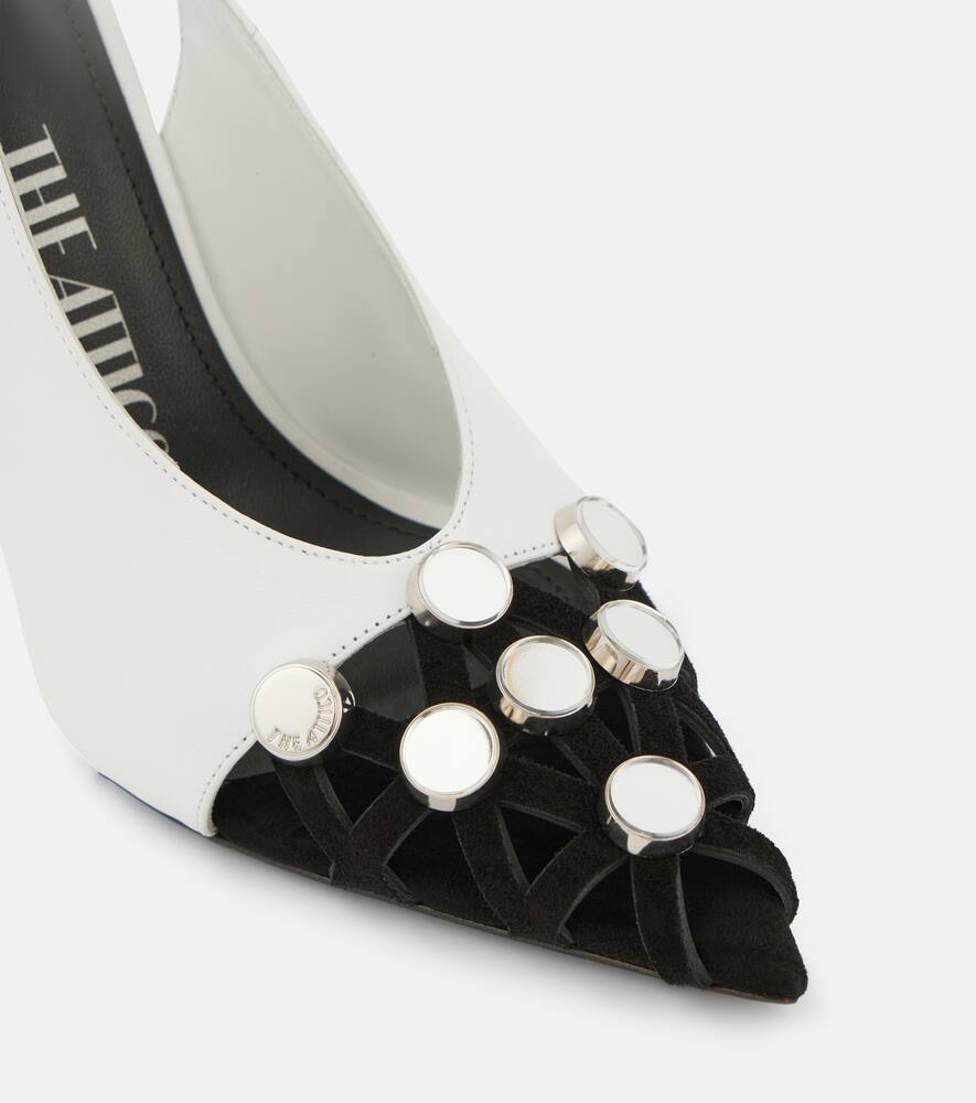 The Attico Fiona embellished leather slingback pumps