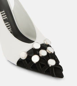 The Attico Fiona embellished leather slingback pumps