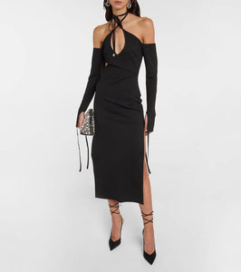 The Attico Greta off-shoulder halterneck dress