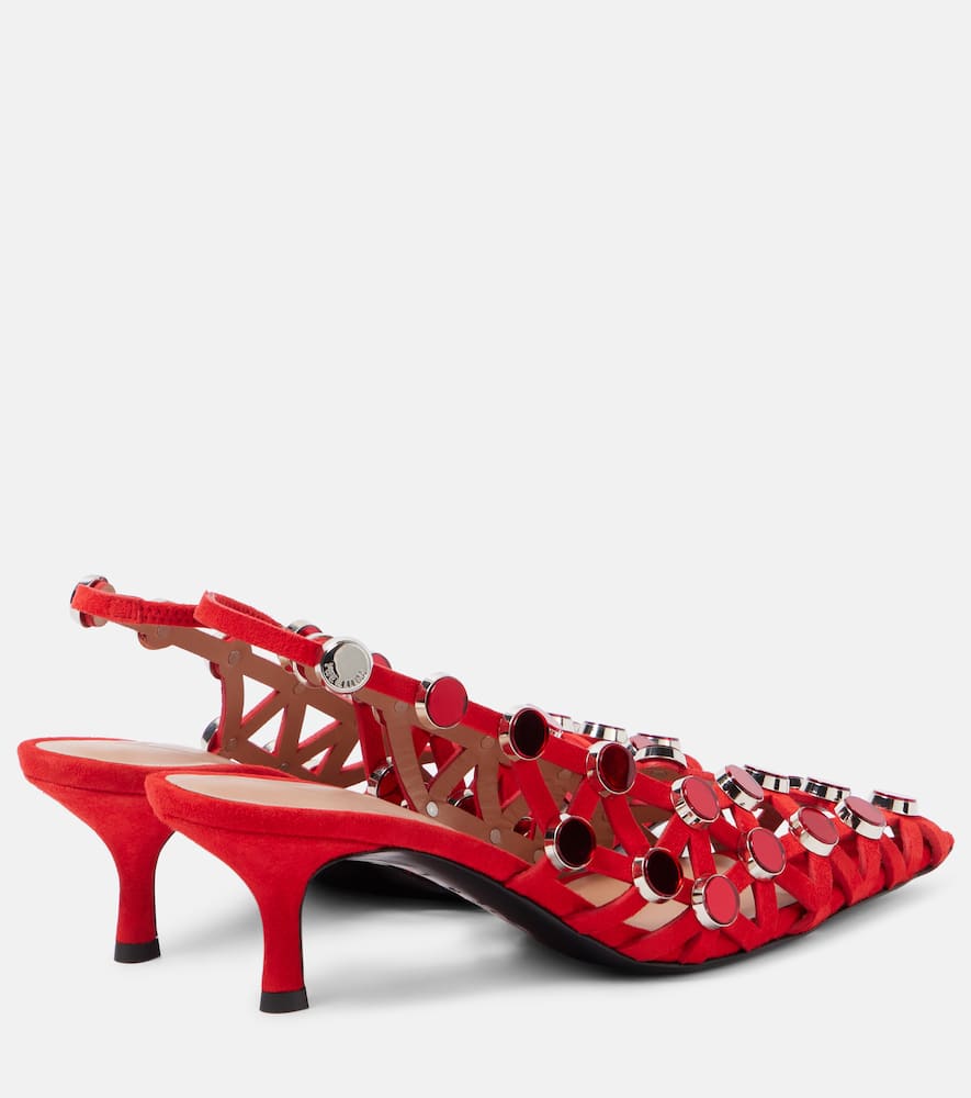 The Attico Grid 50 embellished leather slingback pumps