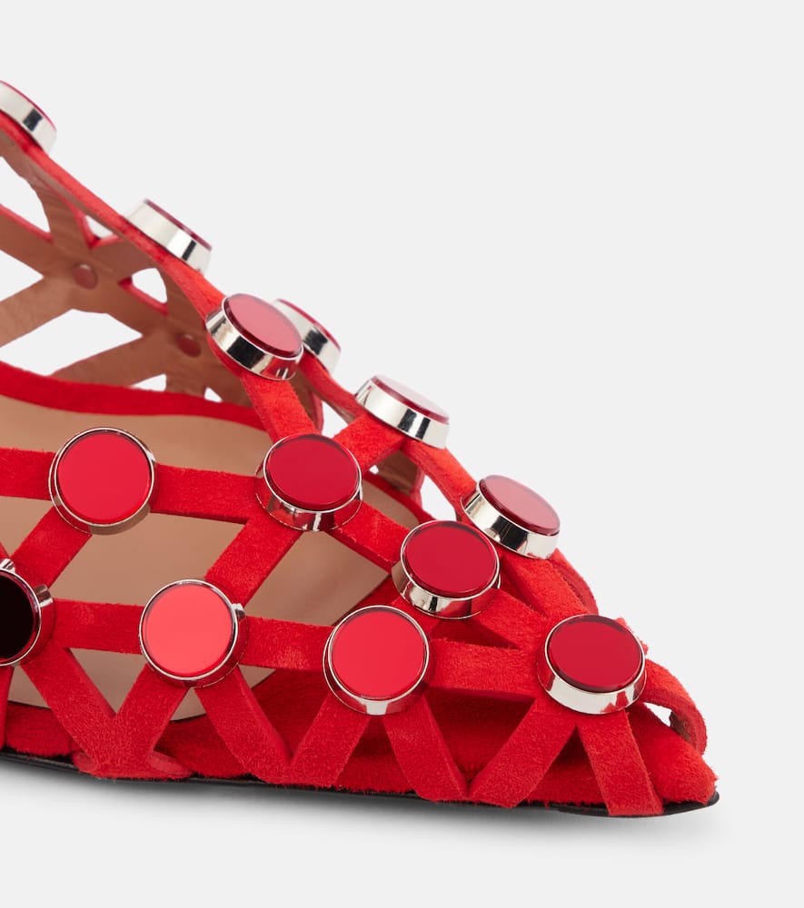 The Attico Grid 50 embellished leather slingback pumps