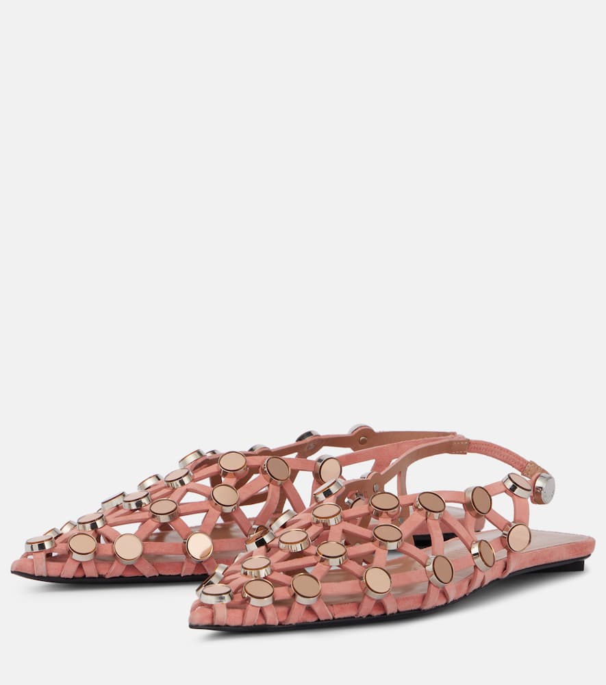 The Attico Grid embellished suede slingback flats