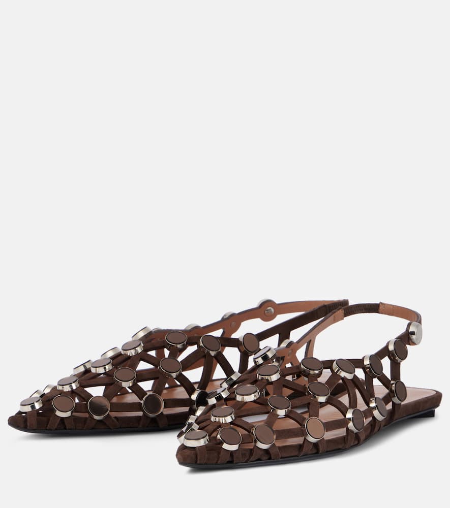 The Attico Grid embellished suede slingback flats