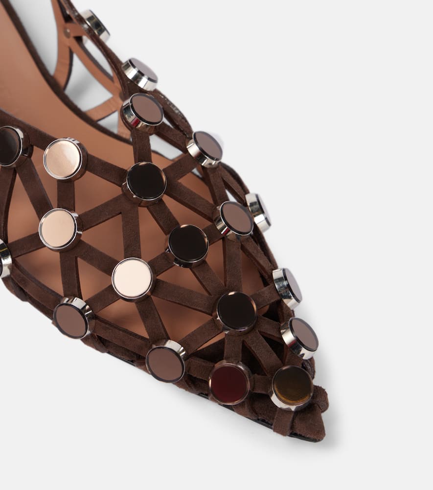 The Attico Grid embellished suede slingback flats
