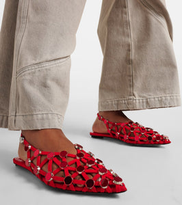 The Attico Grid studded suede slingback flats