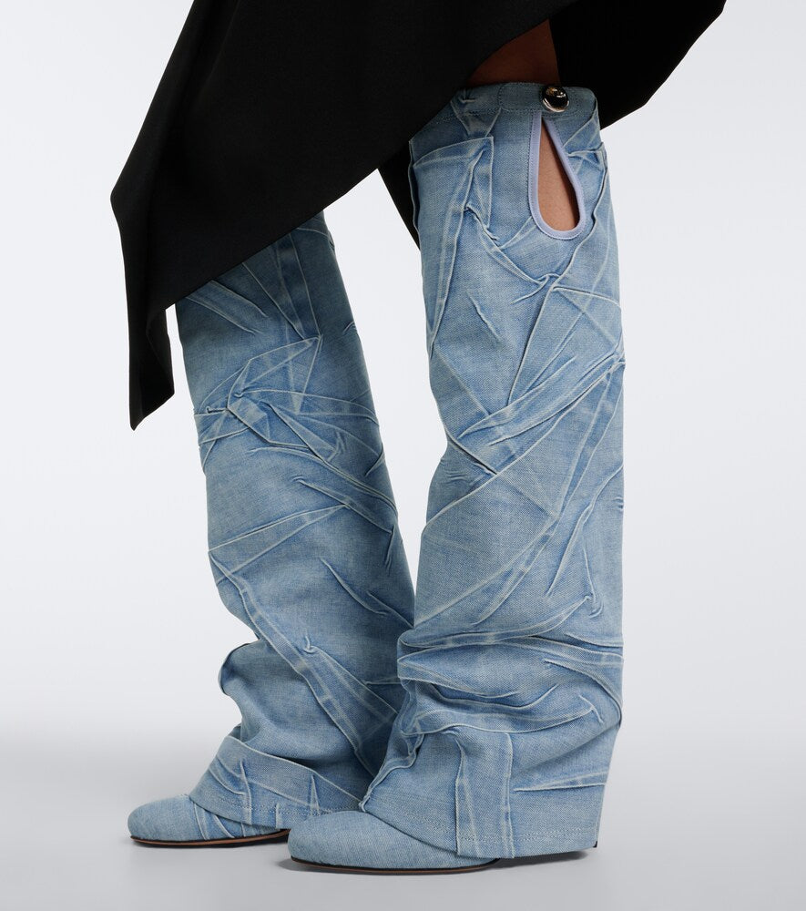 The Attico Leon denim knee-high boots