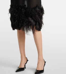The Attico Sheer feather-trimmed midi dress