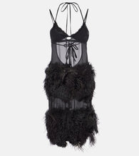 The Attico Sheer feather-trimmed midi dress