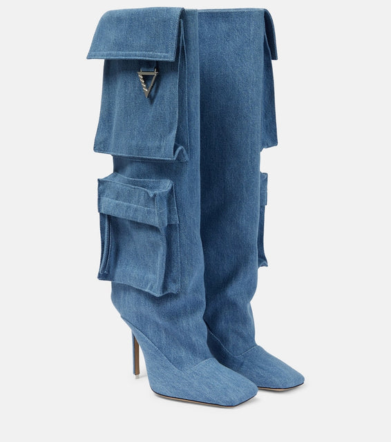 The Attico Sienna Tube denim knee-high boots