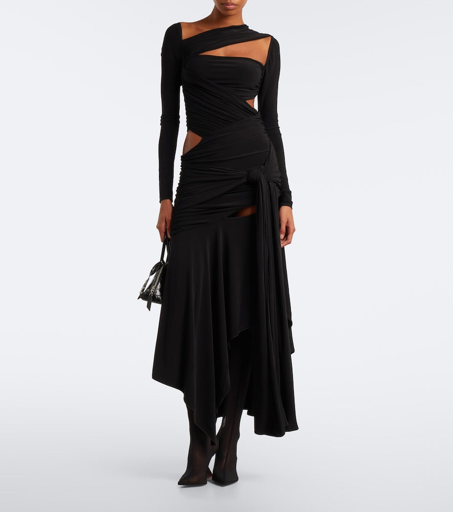 The Attico Cheope lace-trimmed mesh over-the-knee boots - Black Mid Heel Boots