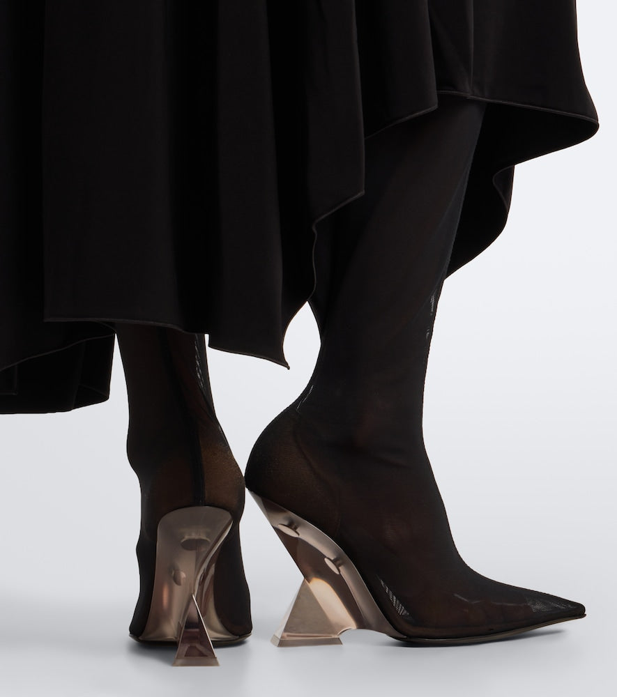 The Attico Cheope lace-trimmed mesh over-the-knee boots - Black Mid Heel Boots