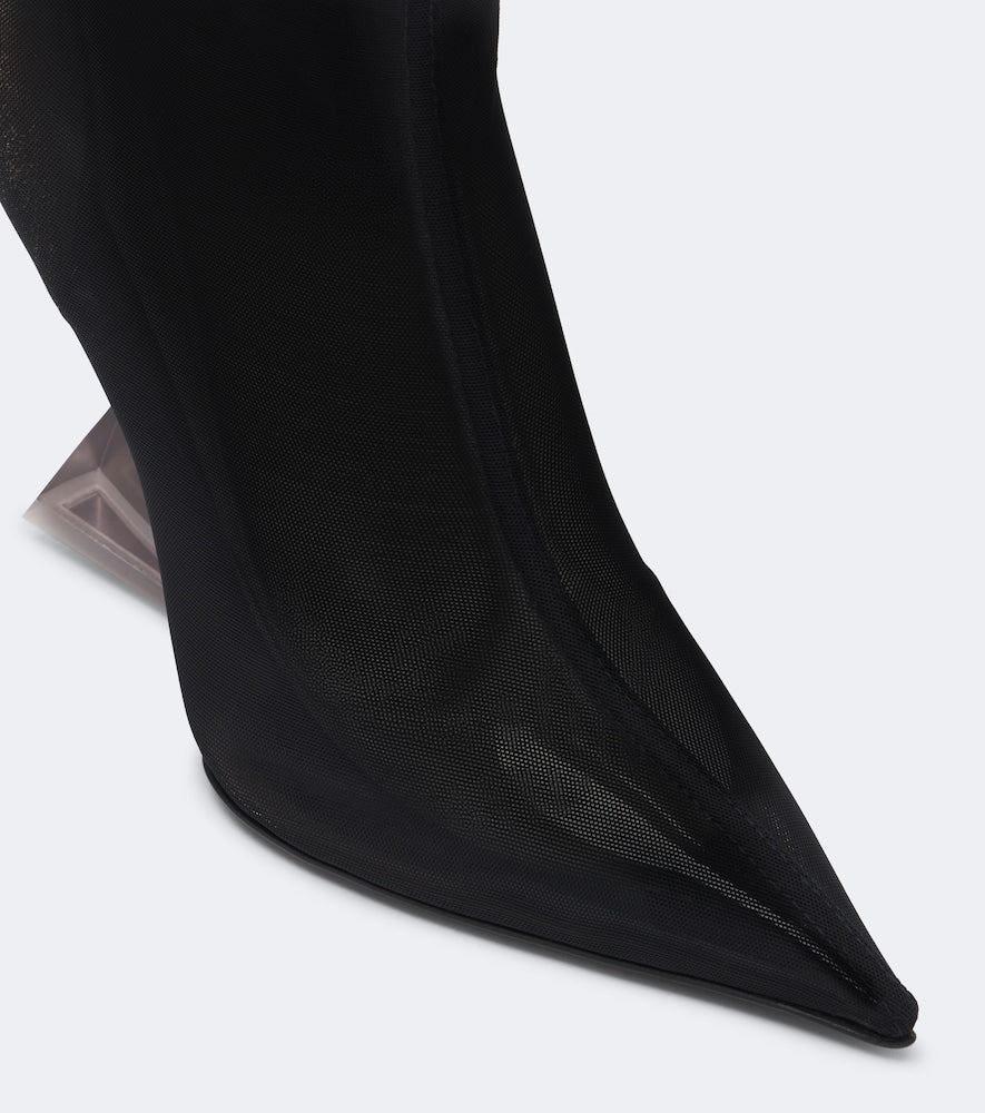 The Attico Cheope lace-trimmed mesh over-the-knee boots - Black Mid Heel Boots