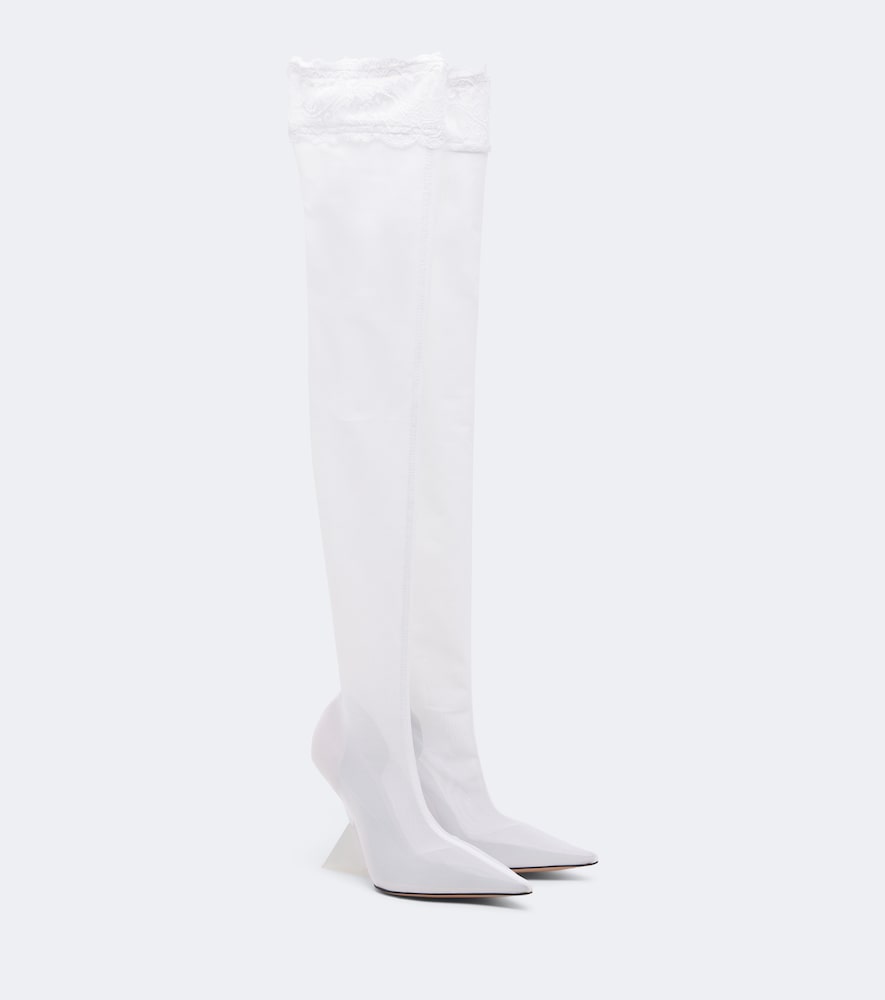 White The Attico Cheope mesh over-the-knee boots - Mid Heel Boots