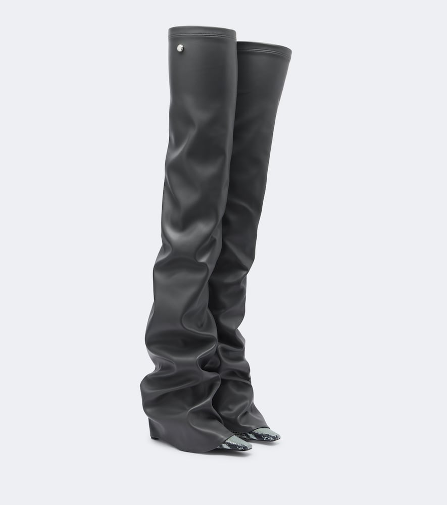 Grey The Attico Robin snake-effect over-the-knee boots - Mid Heel Boots