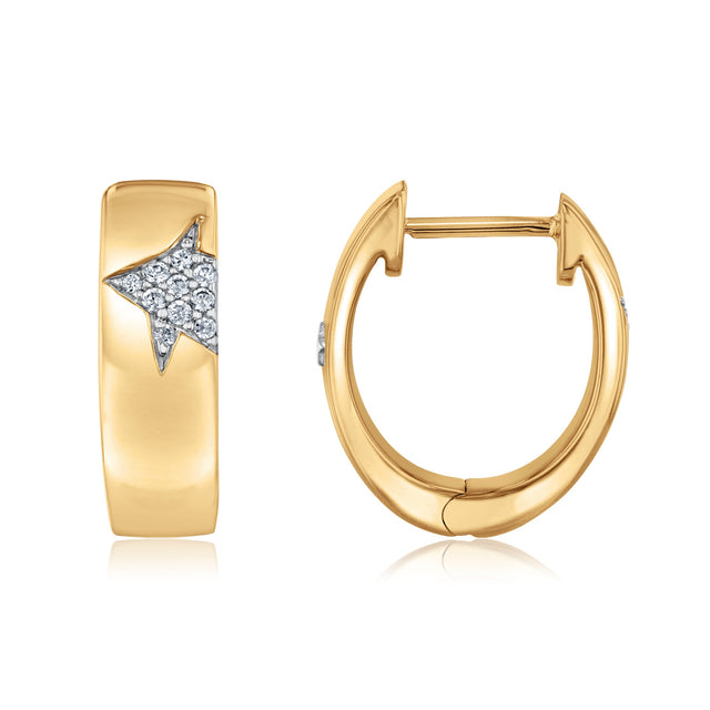The Little Prince(R) 1/10ctw Diamond Star Yellow Gold Huggie Hoop Earrings