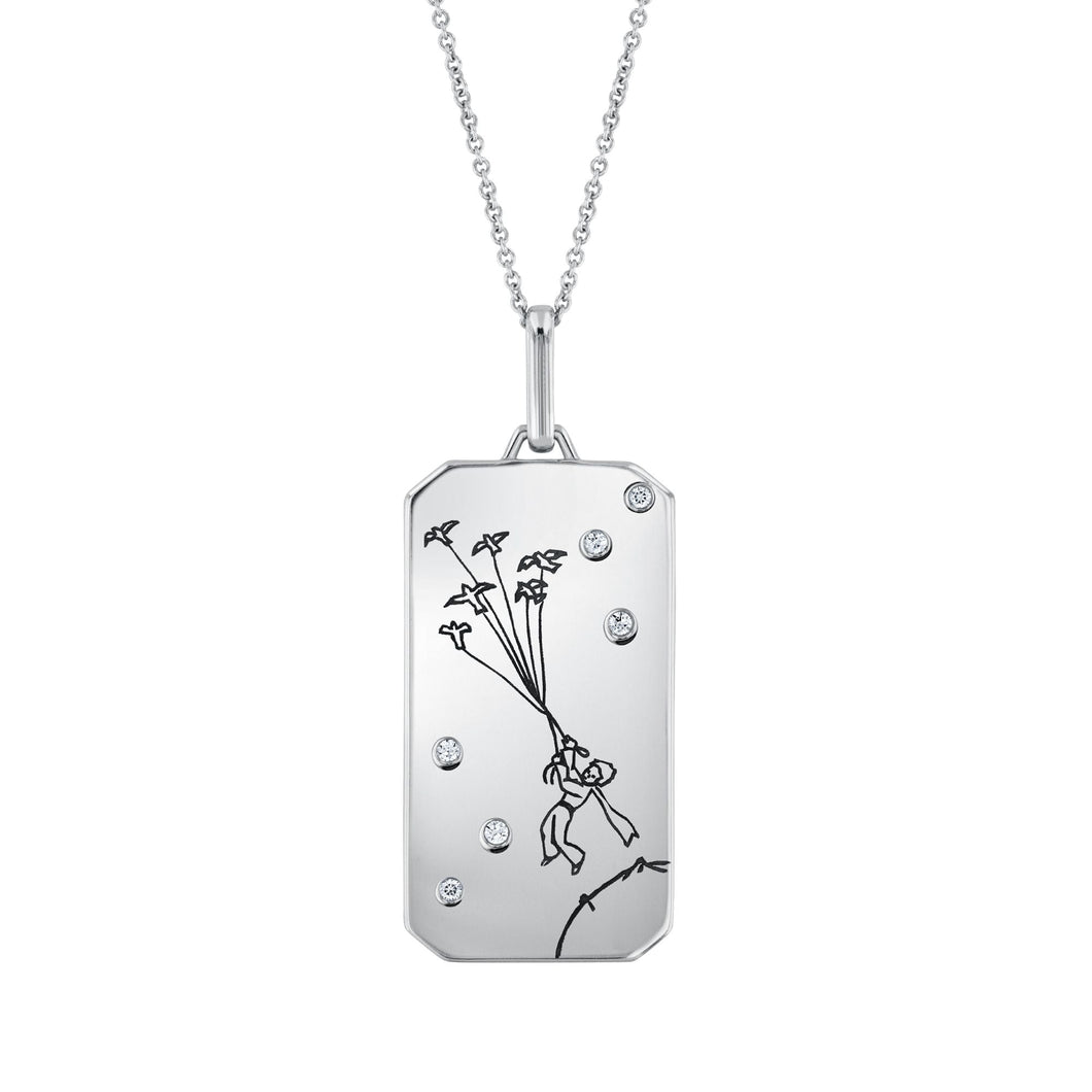 The Little Prince(R) 1/20ctw Boy and Birds Sterling Silver Pendant Tag Necklace