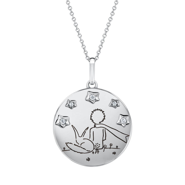 The Little Prince(R) 1/20ctw Boy and Fox Sterling Silver Pendant Necklace