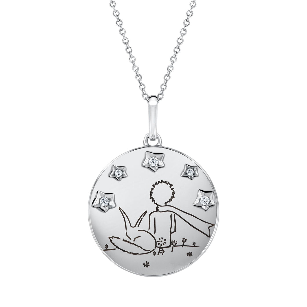 The Little Prince(R) 1/20ctw Boy and Fox Sterling Silver Pendant Necklace