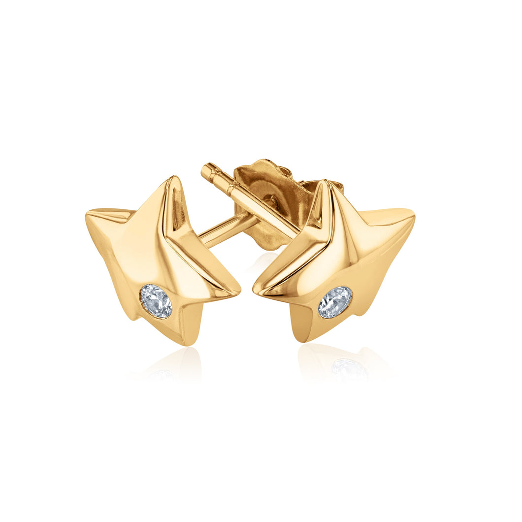 The Little Prince(R) 1/20ctw Diamond Puffed Star Yellow Gold Stud Earrings