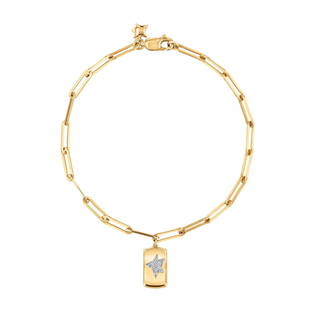 The Little Prince(R) 1/20ctw Star Yellow Gold Paperclip Chain Bracelet
