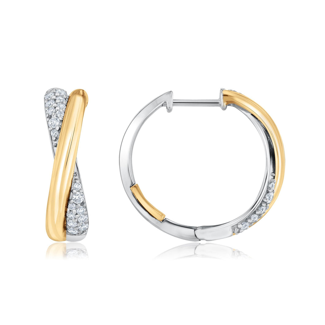 The Little Prince(R) 1/3ctw Diamond Two-Tone Crossover Huggie Hoop Earrings