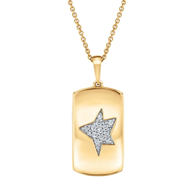 The Little Prince(R) 1/8ctw Diamond Star Yellow Gold Dog Tag Necklace