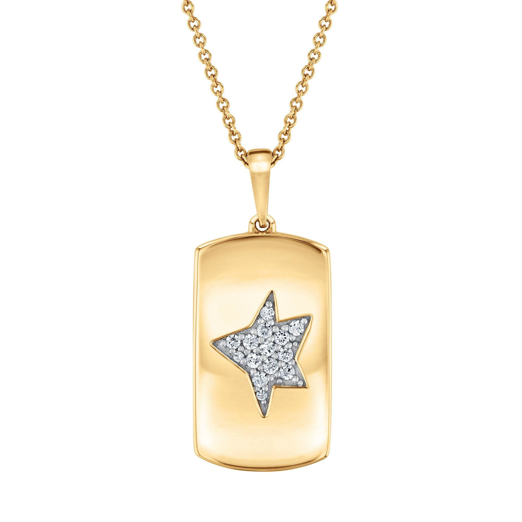 The Little Prince(R) 1/8ctw Diamond Star Yellow Gold Dog Tag Necklace