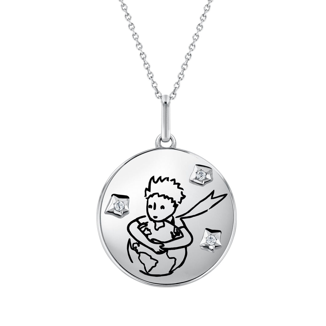 The Little Prince(R) Diamond Accent Boy and World Sterling Silver Pendant Necklace