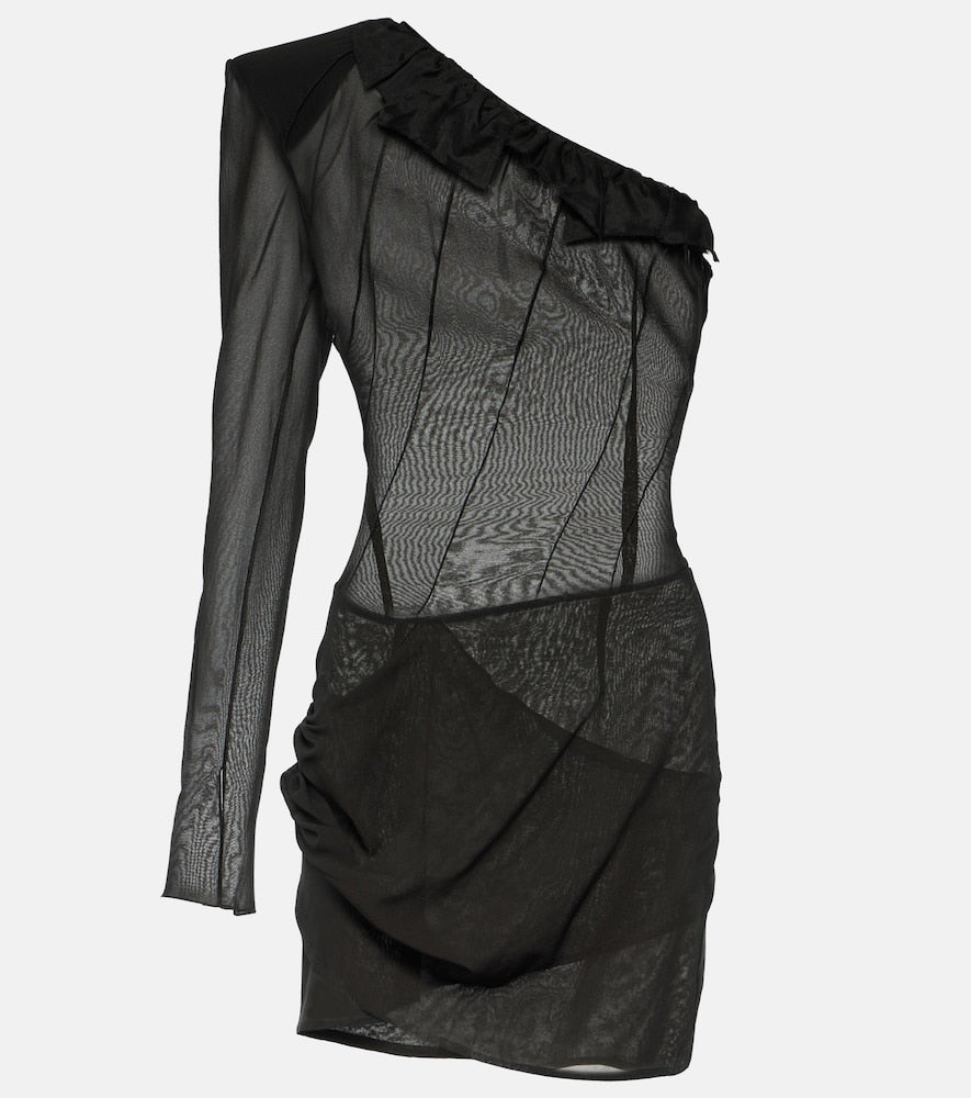 The Mannei Sofia one-shoulder silk-blend minidress. Mannei Sofia 单肩真丝混纺迷你连衣裙