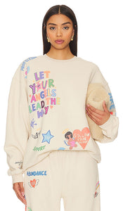 The Mayfair Group Angels All Around You Crewneck in Cream - The Mayfair Group - Anges tout autour de vous - Col ras du cou - Crème - The Mayfair Group Angels All around You 奶油色圆领毛衣 - The Mayfair Group Angels All Around You Rundhalsausschnitt in Creme - The Mayfair Group Angels All Around You 크림 컬러의 크루넥 - Girocollo del gruppo Mayfair Angels All Around You color crema