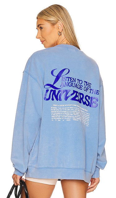 The Mayfair Group Language of the Universe Crewneck in Blue - The Mayfair Group - Langue de l'univers - Col ras du cou en bleu - Mayfair Group Language of the Universe 蓝色圆领毛衣 - The Mayfair Group Language of the Universe Rundhalsausschnitt in Blau - 메이페어 그룹 언어 오브 더 유니버스 크루넥 블루 색상 - Girocollo del gruppo Mayfair Language of the Universe in blu
