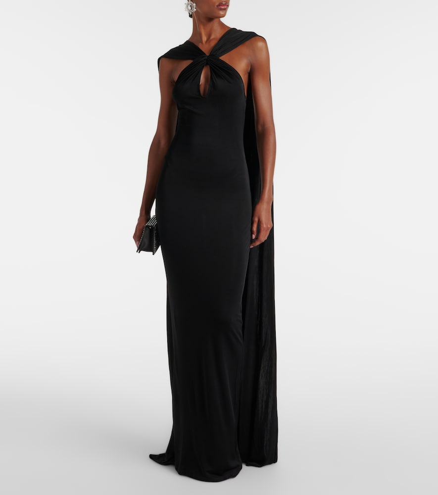 The New Arrivals Ilkyaz Ozel Cutout caped halterneck gown