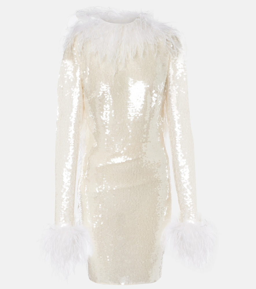 The New Arrivals Ilkyaz Ozel Feather-trimmed sequined minidress. 新款 Ilkyaz Ozel 羽毛饰边亮片迷你连衣裙