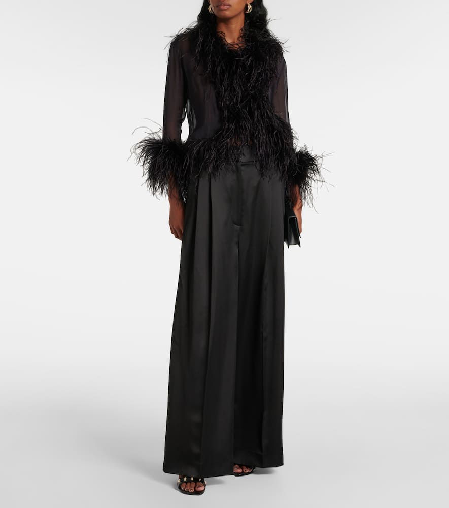 The New Arrivals Ilkyaz Ozel Feather-trimmed silk chiffon top