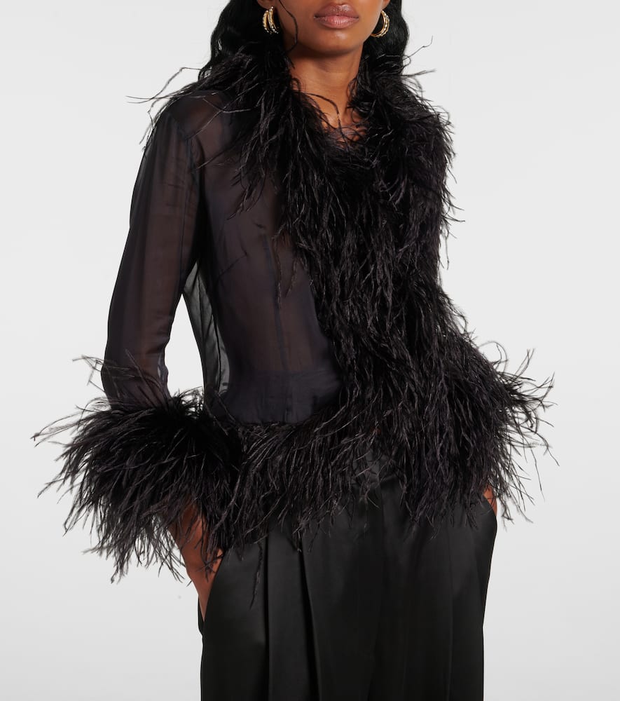 The New Arrivals Ilkyaz Ozel Feather-trimmed silk chiffon top