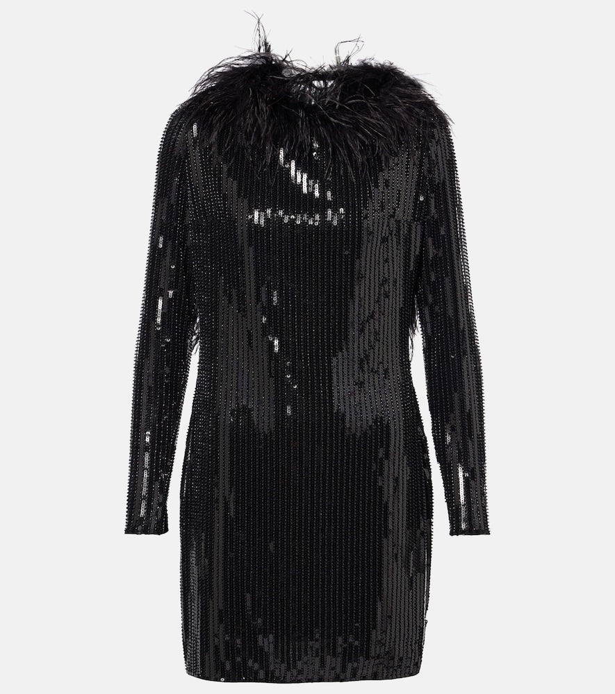 The New Arrivals Ilkyaz Ozel Juises feather-trimmed sequined minidress. 新款 Ilkyaz Ozel Juises 羽毛饰边亮片迷你连衣裙