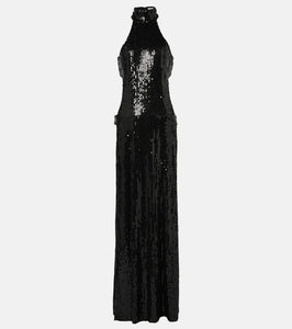 The New Arrivals Ilkyaz Ozel Sequined cutout halterneck gown