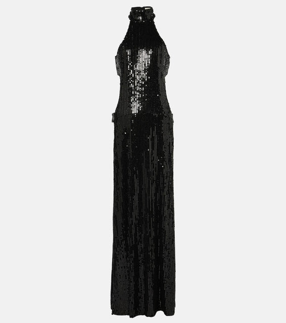 The New Arrivals Ilkyaz Ozel Sequined cutout halterneck gown