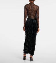 The New Arrivals Ilkyaz Ozel Sianni in Midnight Sky ruched lace and velvet gown
