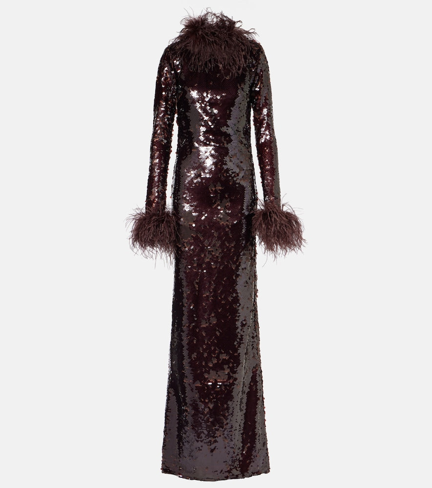 The New Arrivals Ilkyaz Ozel Zouzou feather-trimmed sequined gown. 新款 Ilkyaz Ozel Zouzou 羽毛镶边亮片礼服