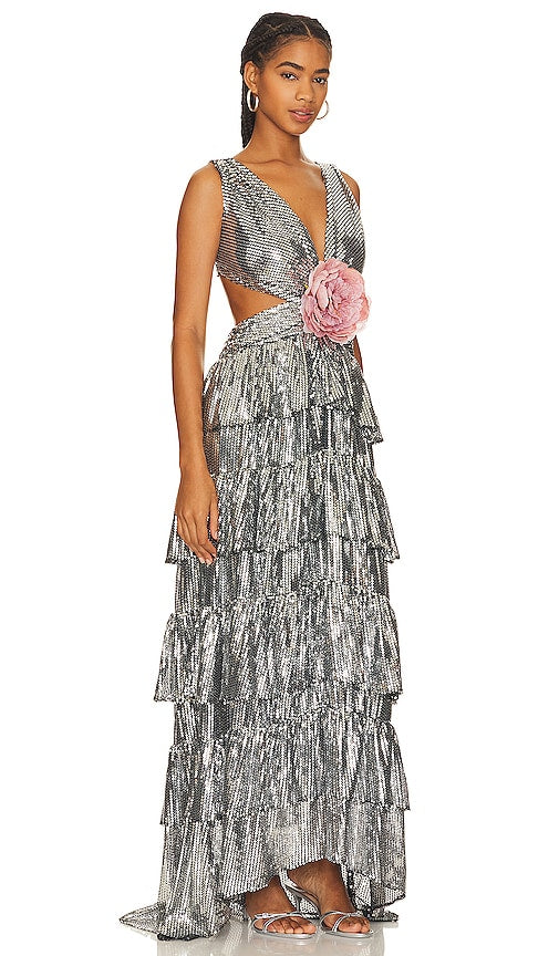 The New Arrivals by Ilkyaz Ozel Shirley Tiered Gown in Metallic Silver